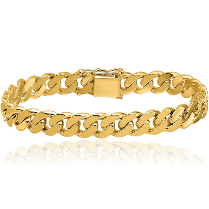 14K Solid Yellow Gold 9.5mm Curb Link Chain Bracelet