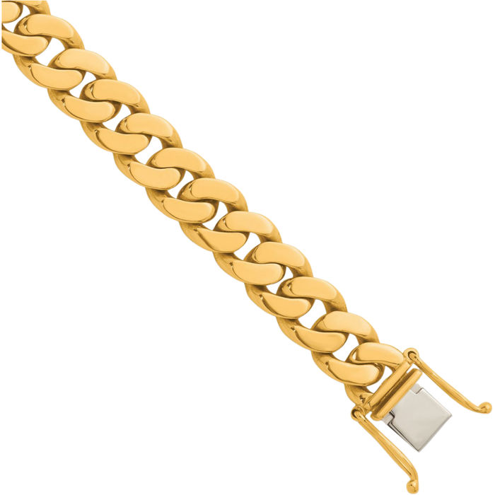 14K Solid Yellow Gold 9.5mm Curb Link Chain Bracelet