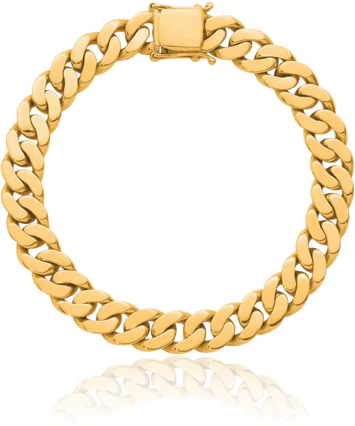 14K Solid Yellow Gold 9.5mm Curb Link Chain Bracelet