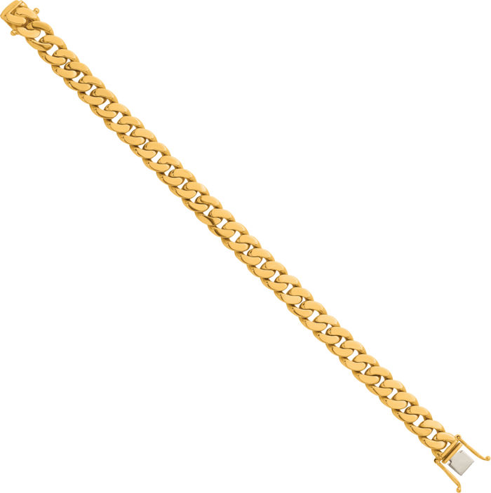 14K Solid Yellow Gold 9.5mm Curb Link Chain Bracelet