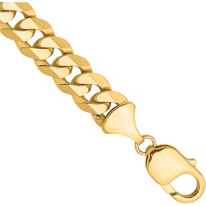 14K Solid Yellow Gold 9.5mm Curb Link Chain Bracelet