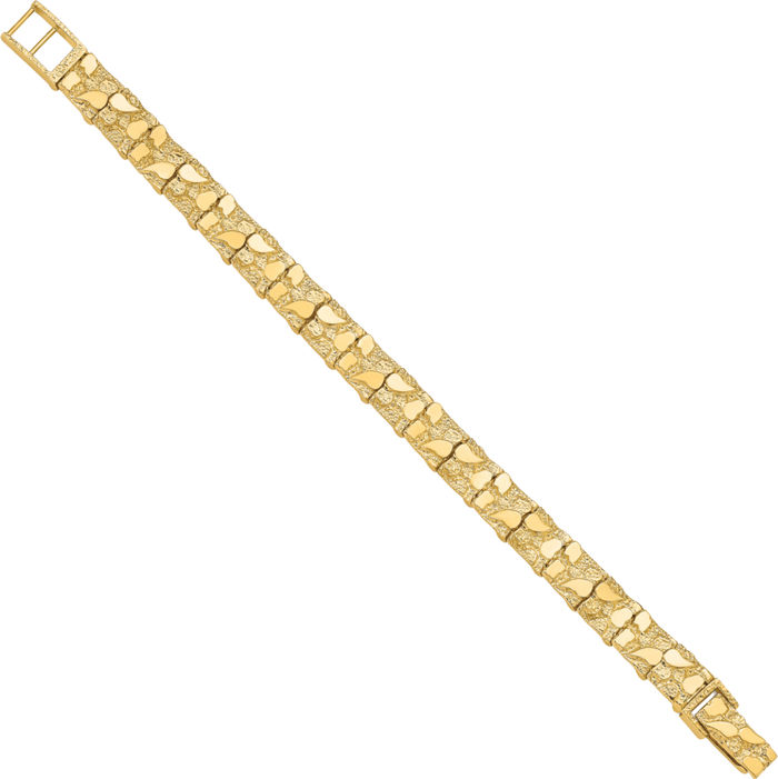 14K Solid Yellow Gold 9.50mm Chunky Nugget Chain Bracelet