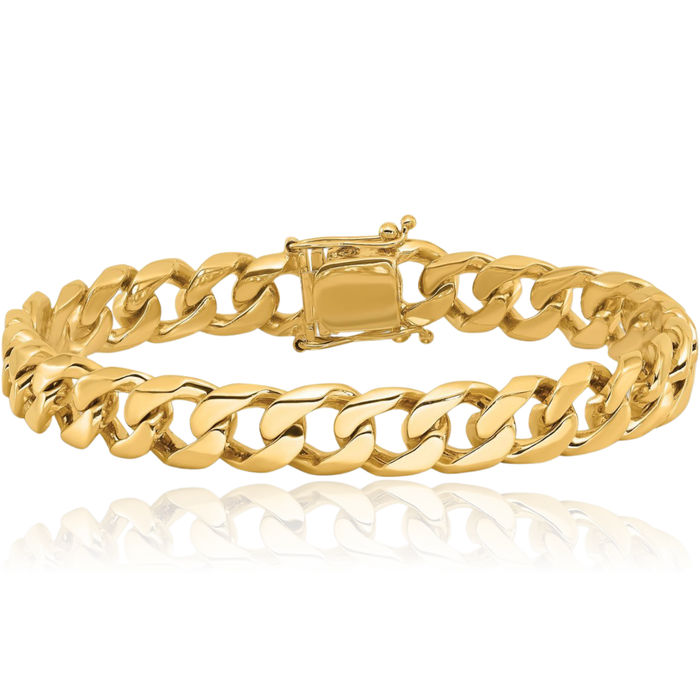 14K Solid Yellow Gold 9.7mm Curb Link Chain Bracelet