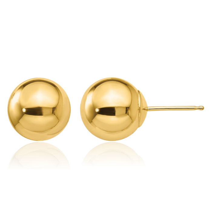 14K Solid Yellow Gold 9mm Ball Stud Earrings