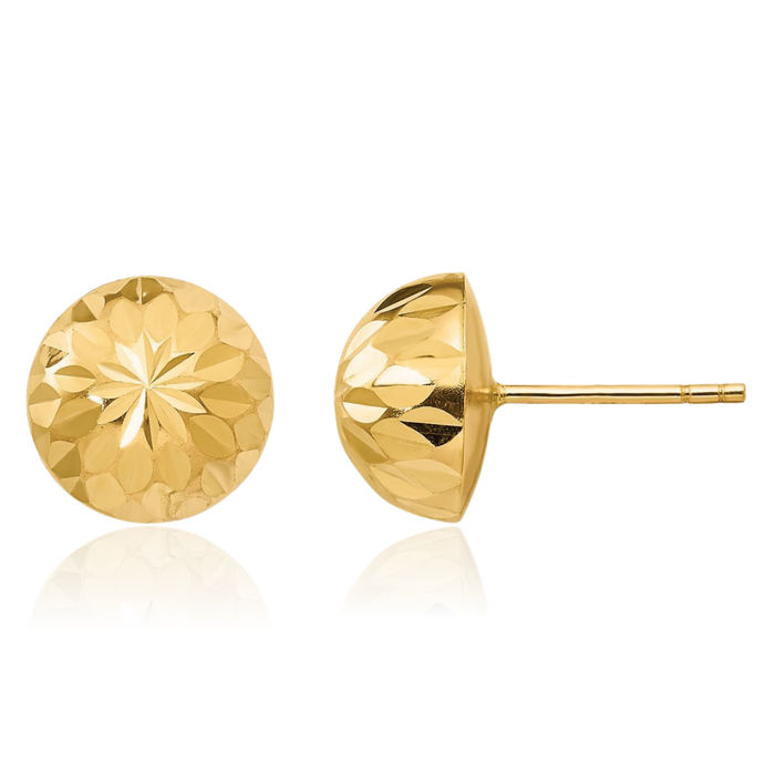 14K Solid Yellow Gold 9mm Button Stud Earrings