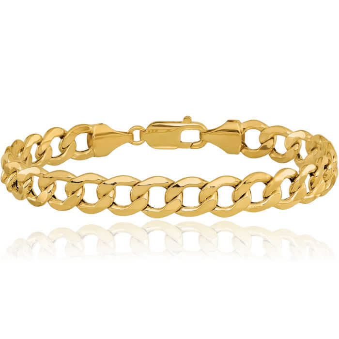 14K Solid Yellow Gold 9mm Curb Link Chain Bracelet