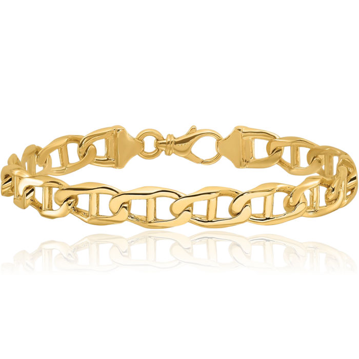 10K Solid Yellow Gold 8.5mm Anchor Mariner Link Chain Bracelet