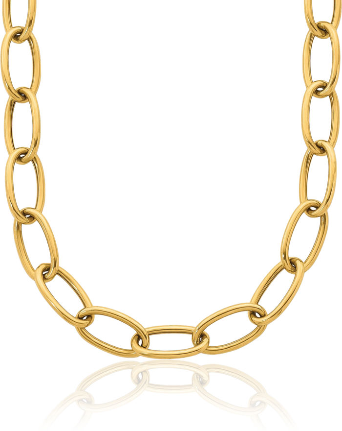 14K Solid Yellow Gold 9mm Oval Cable Rolo Link Chain Belcher Necklace