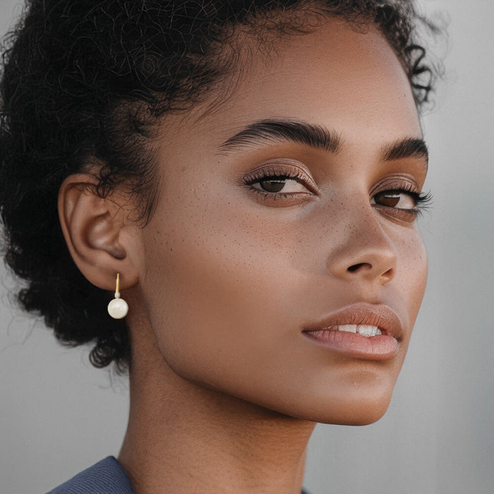 14K Solid Yellow Gold 9mm White Round Freshwater Cultured Pearl .10 Diamond Drop Dangle Earrings Gemstone