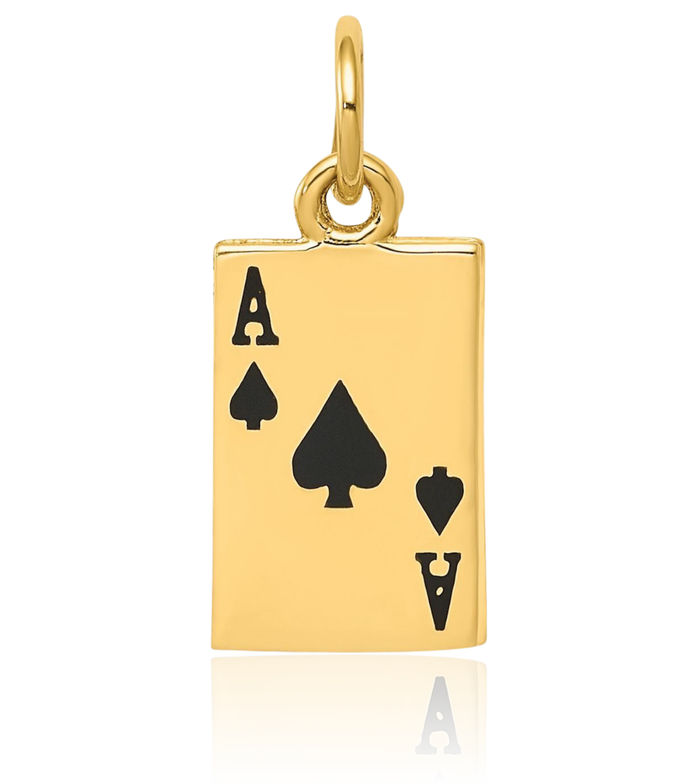 14K Solid Yellow Gold Ace of Spades Poker Necklace Playing Cards Suit Pendant Gambling Deck Charm Good Luck Jewelry