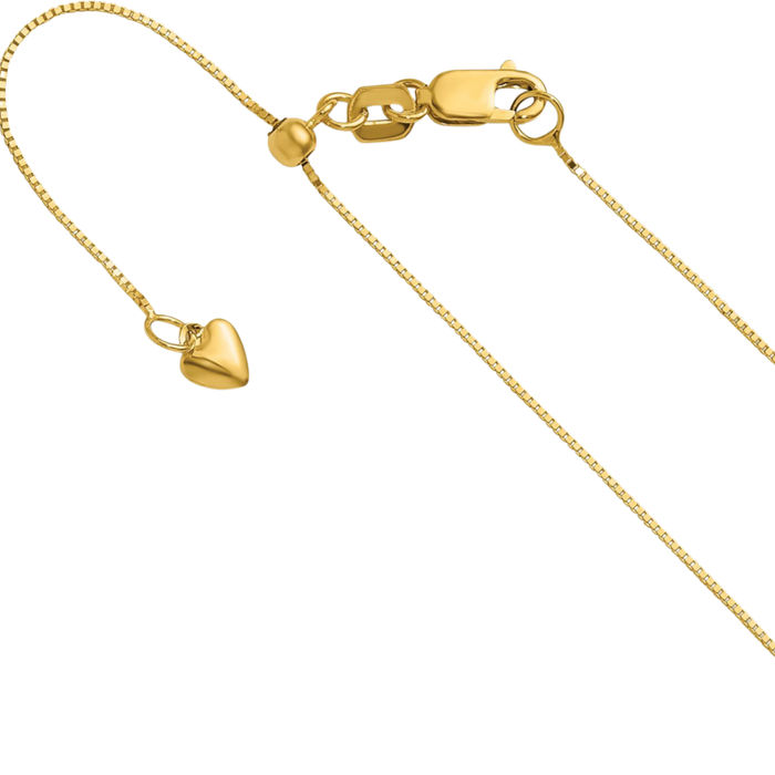 14K Solid Yellow Gold Adjustable 0.55mm Box Link Chain Necklace