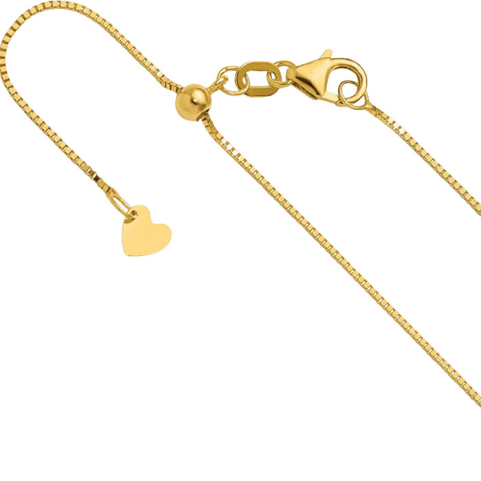 14K Solid Yellow Gold Adjustable 0.7mm Box Link Chain Necklace