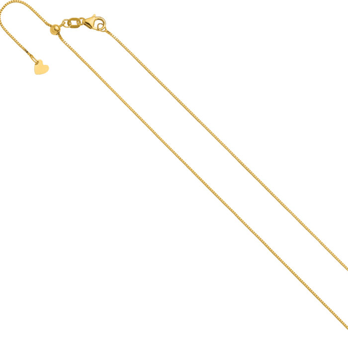 14K Solid Yellow Gold Adjustable 0.7mm Box Link Chain Necklace