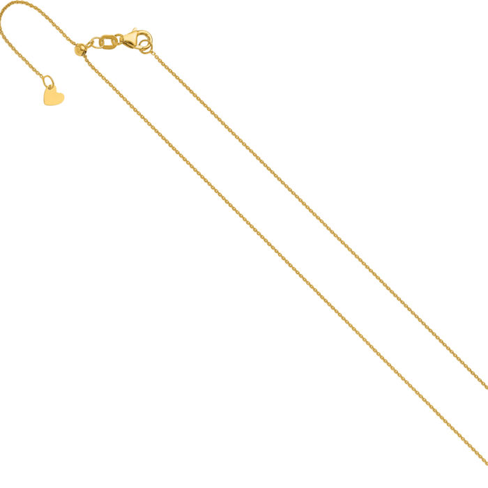 14K Solid Yellow Gold Adjustable 0.7mm Round Cable Rolo Link Chain Belcher Necklace