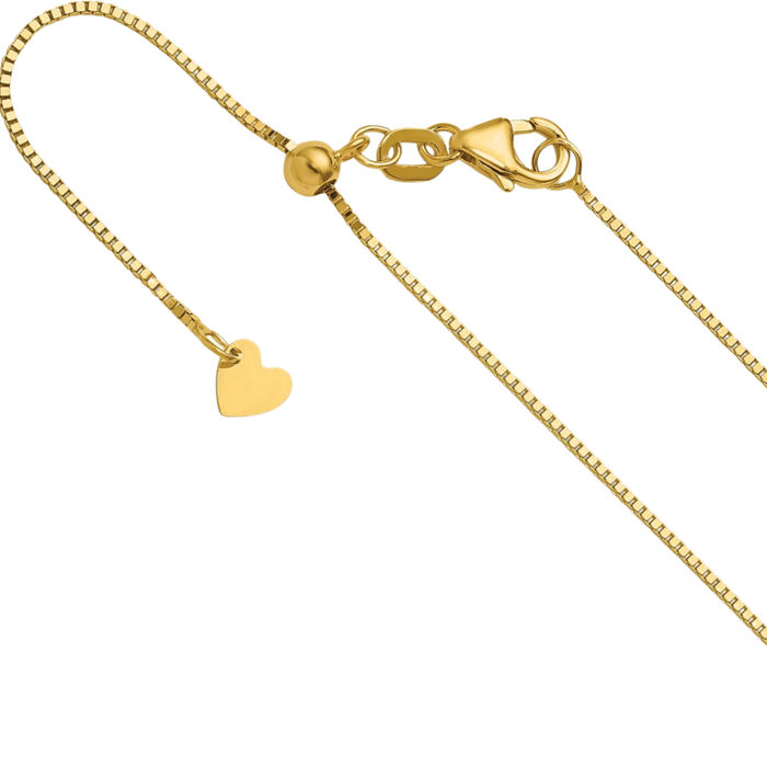 14K Solid Yellow Gold Adjustable 0.8mm Box Link Chain Necklace