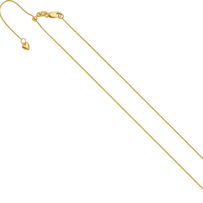 14K Solid Yellow Gold Adjustable 0.8mm Spiga Wheat Link Chain Necklace