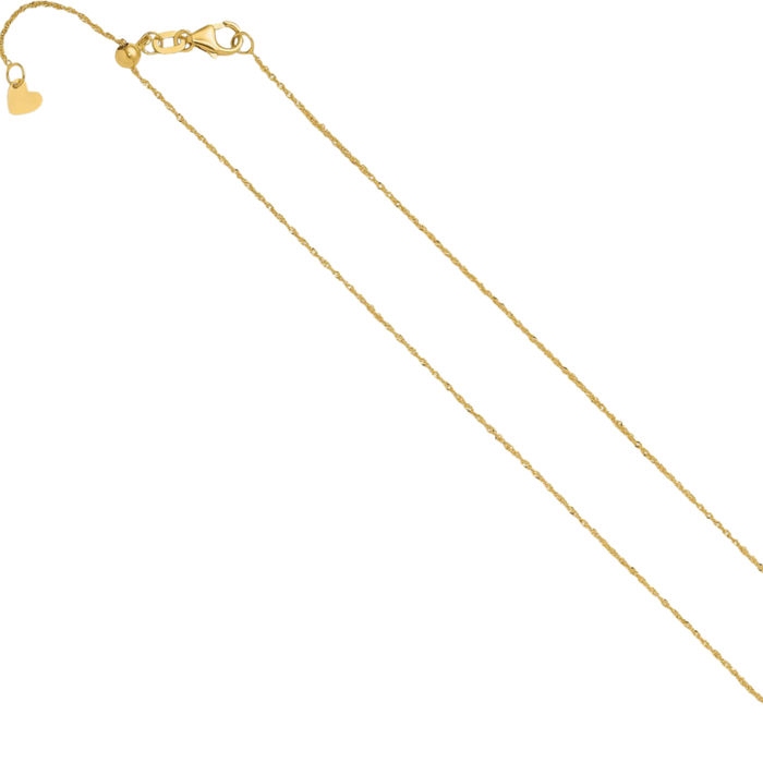 14K Solid Yellow Gold Adjustable 0.95mm Sparkle Singapore Chain Necklace