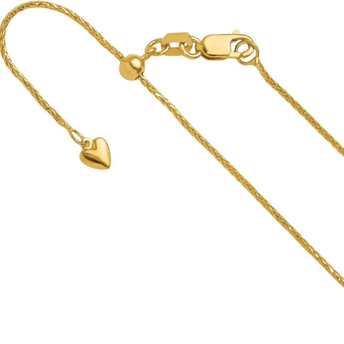 14K Solid Yellow Gold Adjustable 0.95mm Spiga Wheat Link Chain Necklace