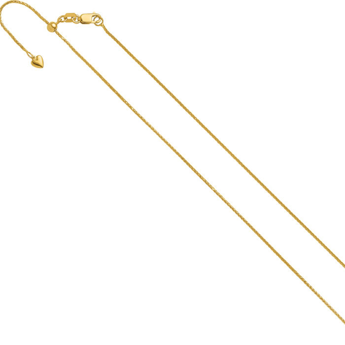 14K Solid Yellow Gold Adjustable 0.95mm Spiga Wheat Link Chain Necklace