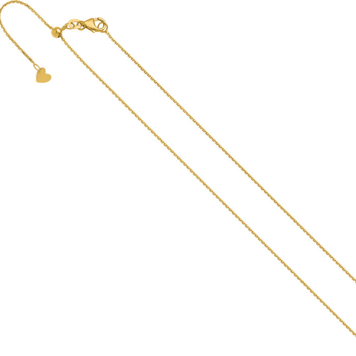 14K Solid Yellow Gold Adjustable 1.1mm Cable Rolo Link Chain Belcher Necklace