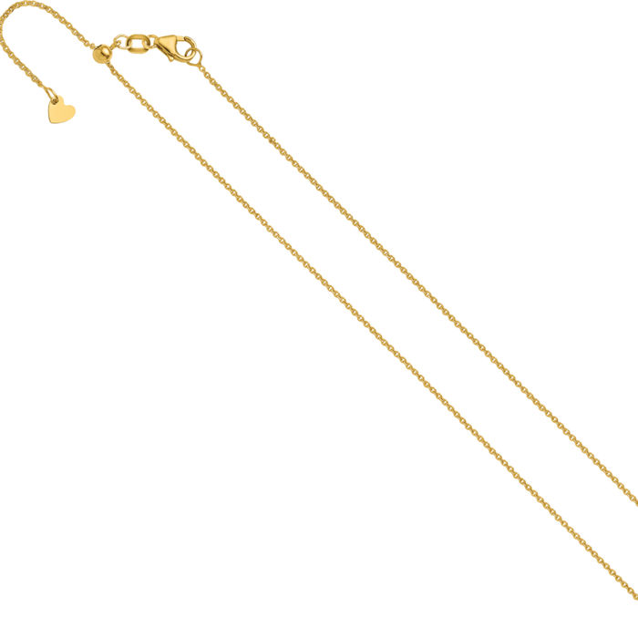 14K Solid Yellow Gold Adjustable 1.25mm Cable Rolo Link Chain Belcher Necklace