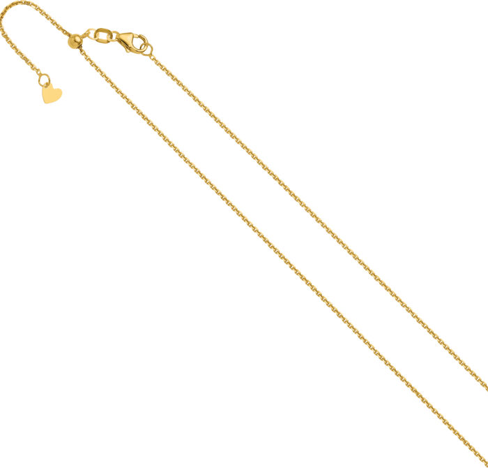 14K Solid Yellow Gold Adjustable 1.25mm Cable Rolo Link Chain Belcher Necklace