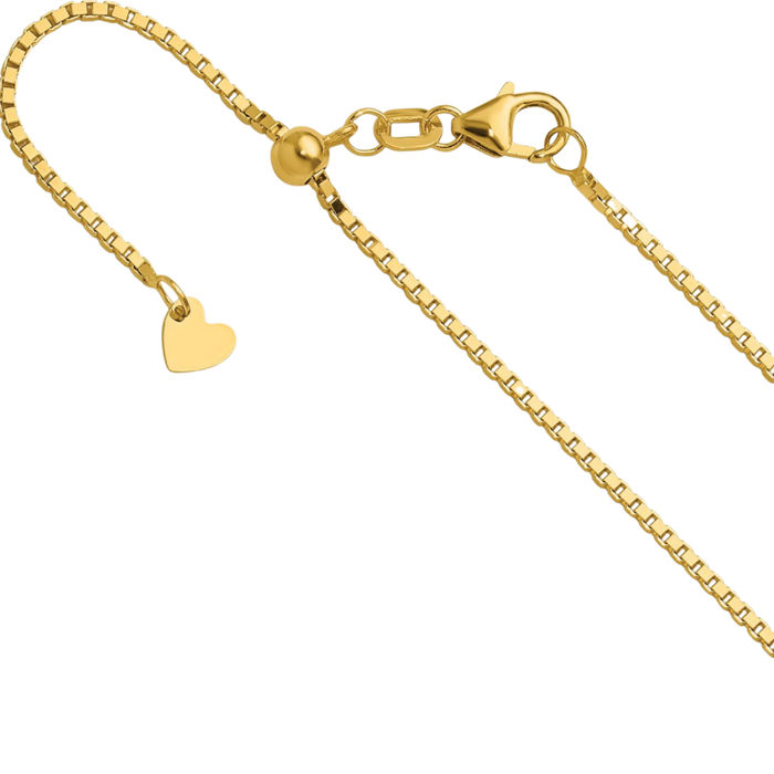 14K Solid Yellow Gold Adjustable 1.2mm Box Link Chain Necklace