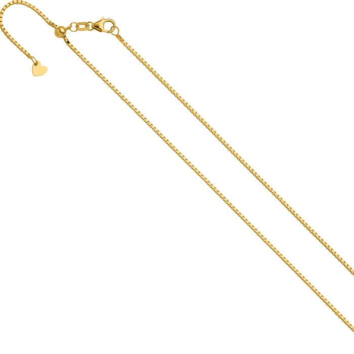 14K Solid Yellow Gold Adjustable 1.2mm Box Link Chain Necklace