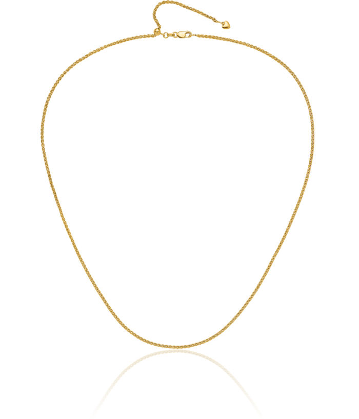 14K Solid Yellow Gold Adjustable 1.6mm Spiga Wheat Link Chain Necklace