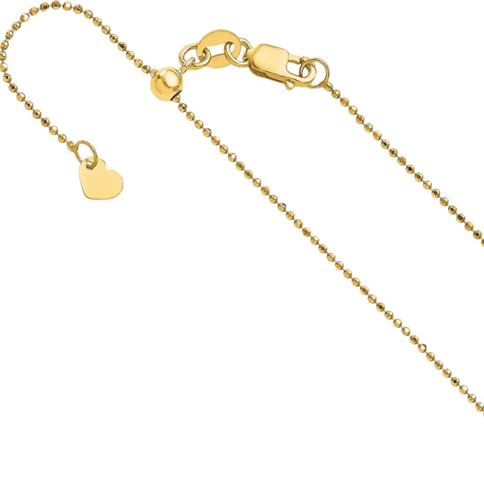 14K Solid Yellow Gold Adjustable 1mm Beaded Ball Chain Necklace