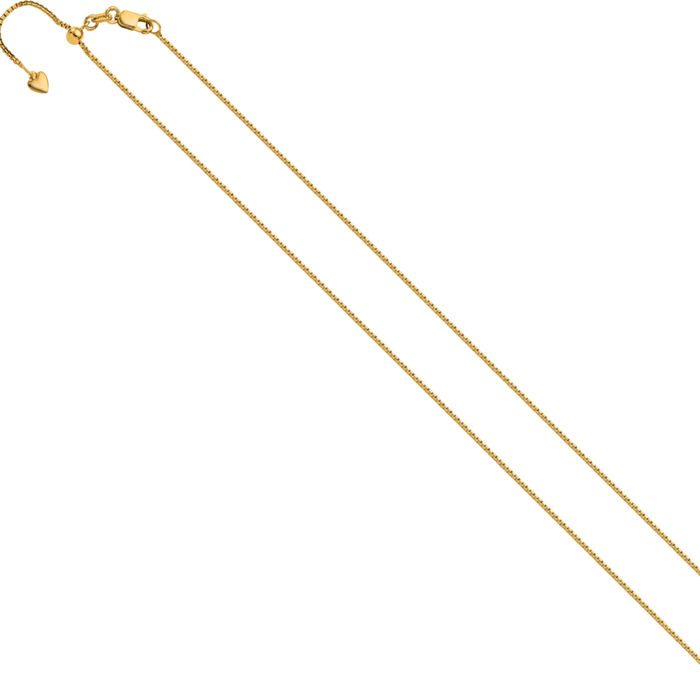 14K Solid Yellow Gold Adjustable 1mm Box Link Chain Necklace