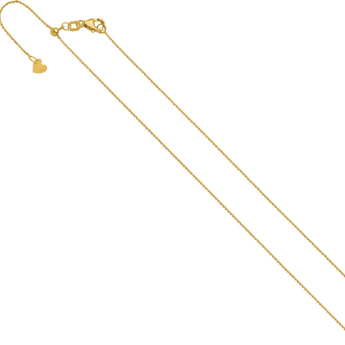 14K Solid Yellow Gold Adjustable 1mm Cable Rolo Link Chain Belcher Necklace