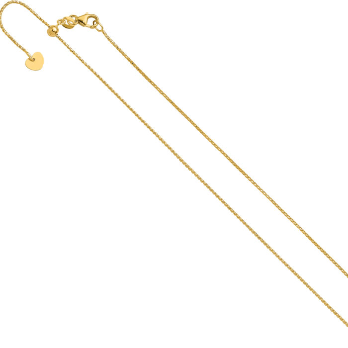 14K Solid Yellow Gold Adjustable 1mm Franco Link Chain Necklace