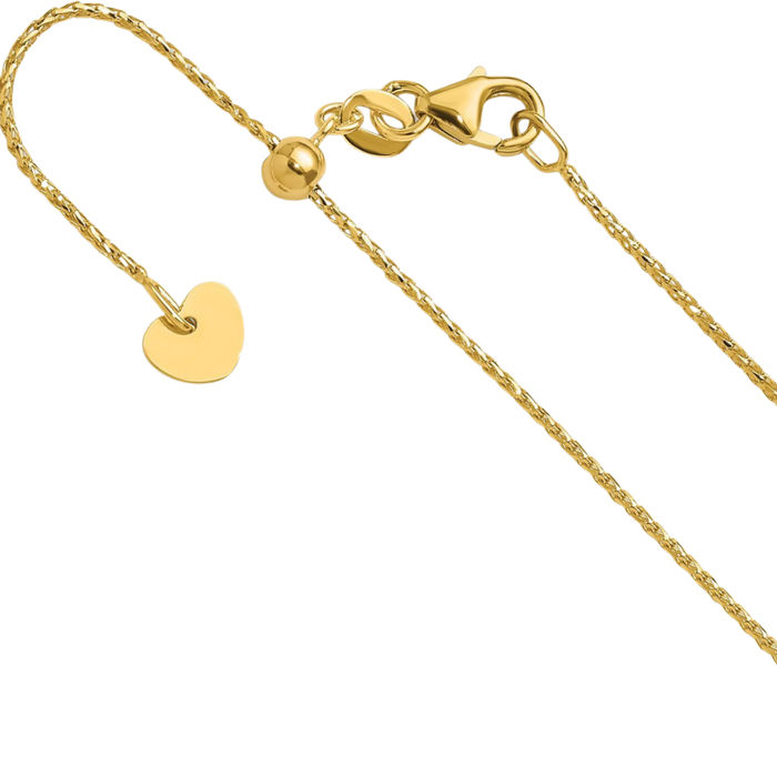 14K Solid Yellow Gold Adjustable 1mm Franco Link Chain Necklace