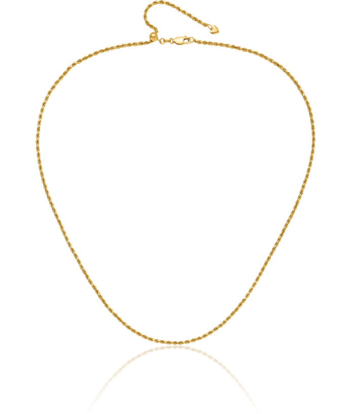14K Solid Yellow Gold Adjustable 2mm Rope Chain Twisted Link Necklace