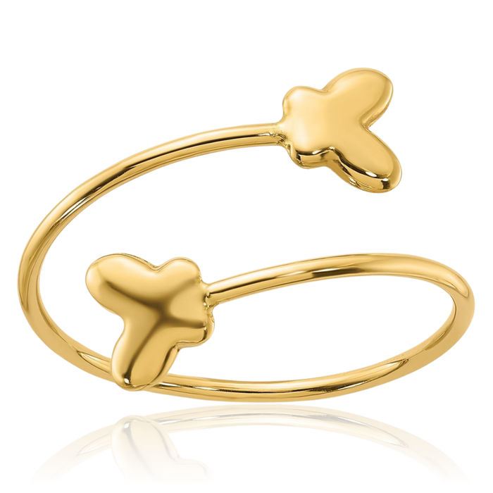 14K Solid Yellow Gold Adjustable Butterfly Wings Statement Ring
