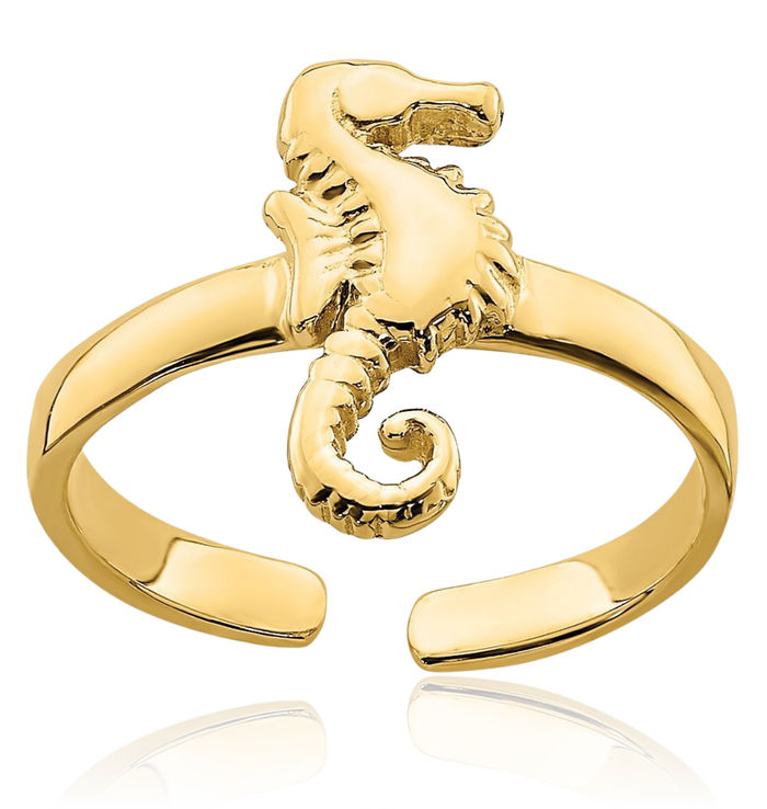 14K Solid Yellow Gold Adjustable Seahorse Toe Ring Open Midi Band Summer Beach Jewelry