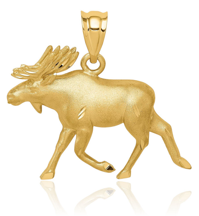 14K Solid Yellow Gold Alaskan Moose Necklace Chain Pendant Charm