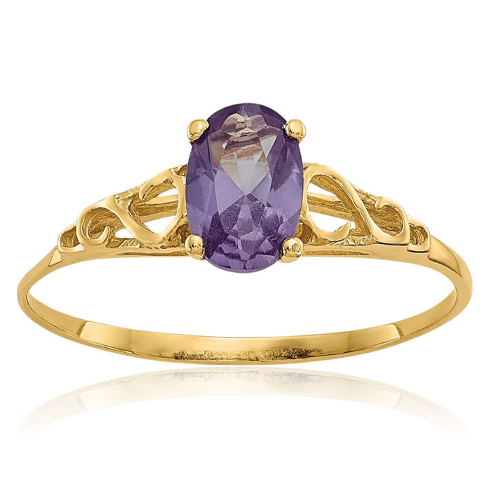 14K Solid Yellow Gold Synthetic Alexandrite Solitaire Ring