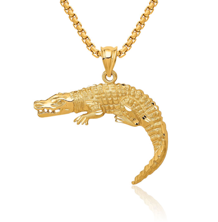 14K Solid Yellow Gold Alligator Necklace Chain Pendant Charm