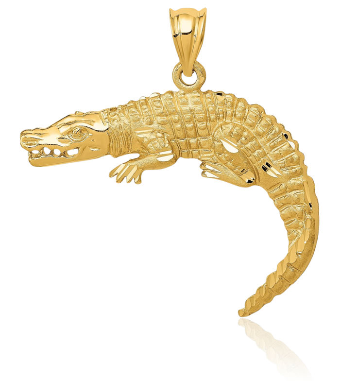 14K Solid Yellow Gold Alligator Necklace Chain Pendant Charm