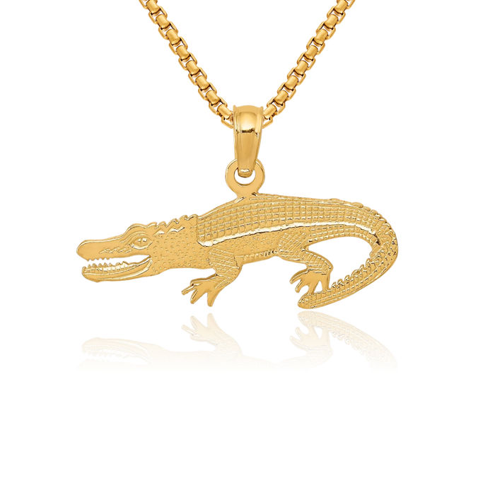 14K Solid Yellow Gold Alligator Necklace Chain Pendant Charm