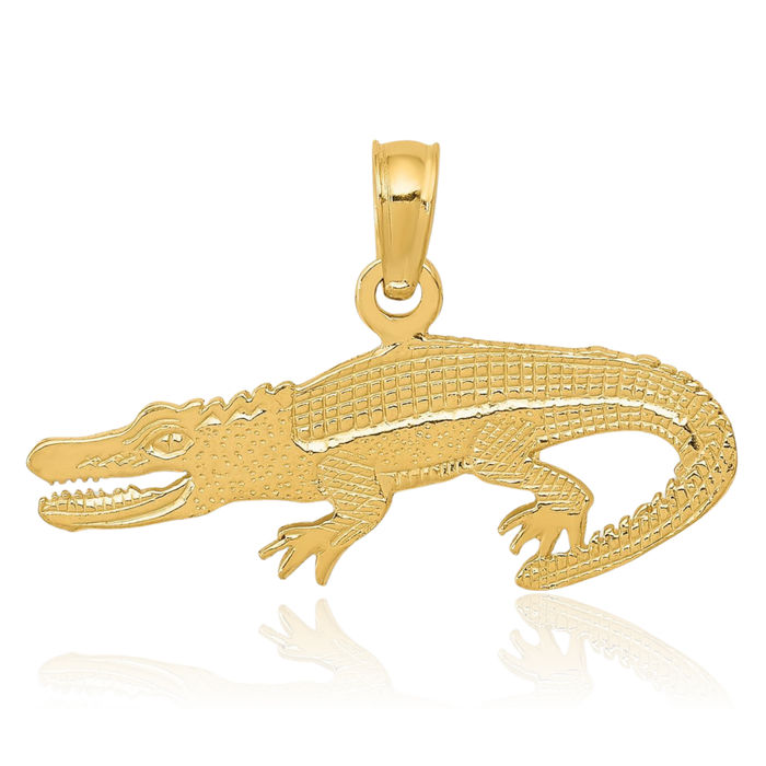 14K Solid Yellow Gold Alligator Necklace Chain Pendant Charm