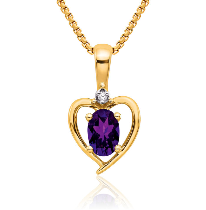 14K Solid Yellow Gold Purple Amethyst Diamond Heart Necklace Gemstone Pendant Charm February Birthstone Jewelry