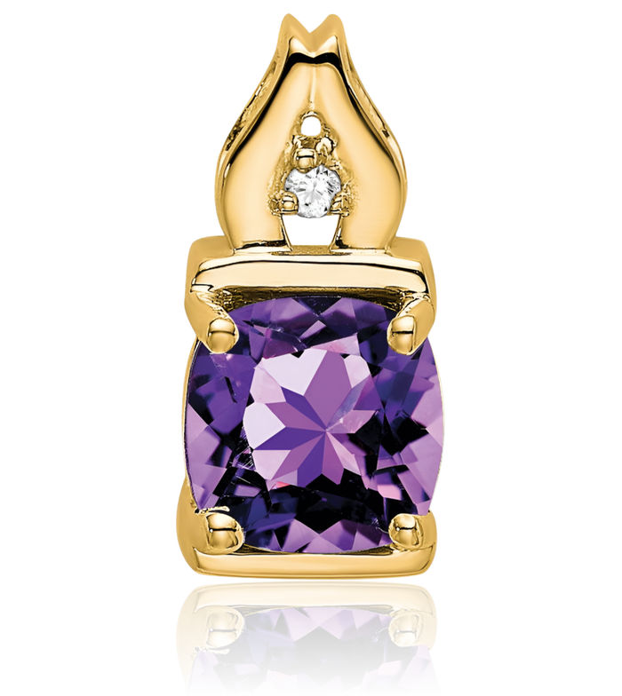 14K Solid Yellow Gold Purple Amethyst Diamond Necklace Charm Gemstone Pendant