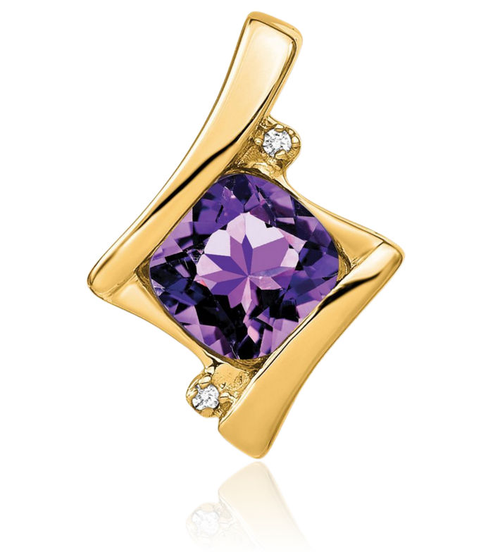 14K Solid Yellow Gold Purple Amethyst Diamond Necklace Charm Gemstone Pendant
