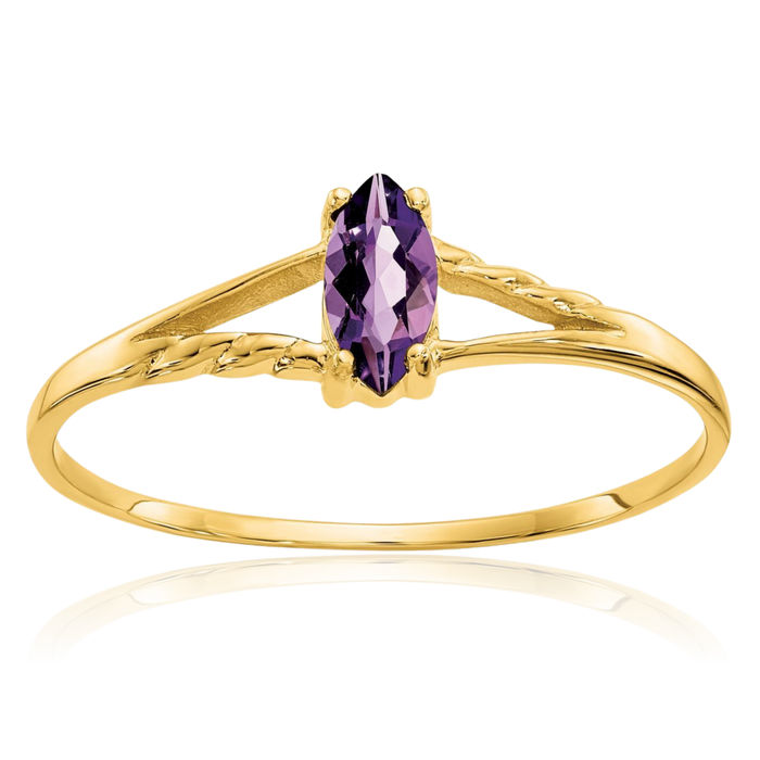 14K Solid Yellow Gold Purple Amethyst Ring Gemstone Band February Birthstone Jewelry