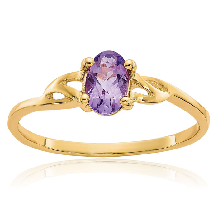 14K Solid Yellow Gold Purple Amethyst Ring Gemstone Band February Birthstone Jewelry