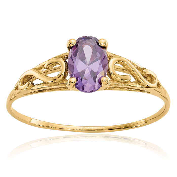 14K Solid Yellow Gold Synthetic Purple Amethyst Solitaire Ring