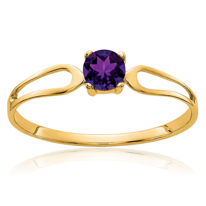 14K Solid Yellow Gold Purple Amethyst Solitaire Ring Gemstone Band February Birthstone Jewelry